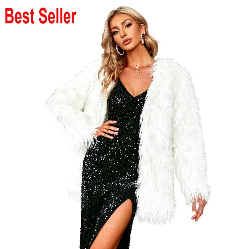 Long Sleeve Faux Fur Coat Fluffy Warm Winter Jacket